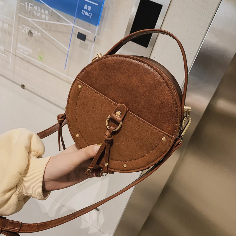 Новая Винтажная сумка через плечо с круглым носком для женщин 2019 дизайнерская роскошная сумка на плечо из искусственной кожи Женская