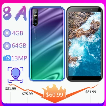 

Smartphones 8A Android Celulares 4G RAM 64G ROM 13+5MP 6.0inch Face unlocked Quad Core Cellphones Mobile Phones