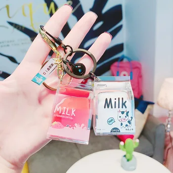 

2020 Creative Dairy Cow Milk Drinks Acrylic Keychain Fruit Milk Moving Liquid Keyrings Drift Bottle Jewelry Kids Gifts