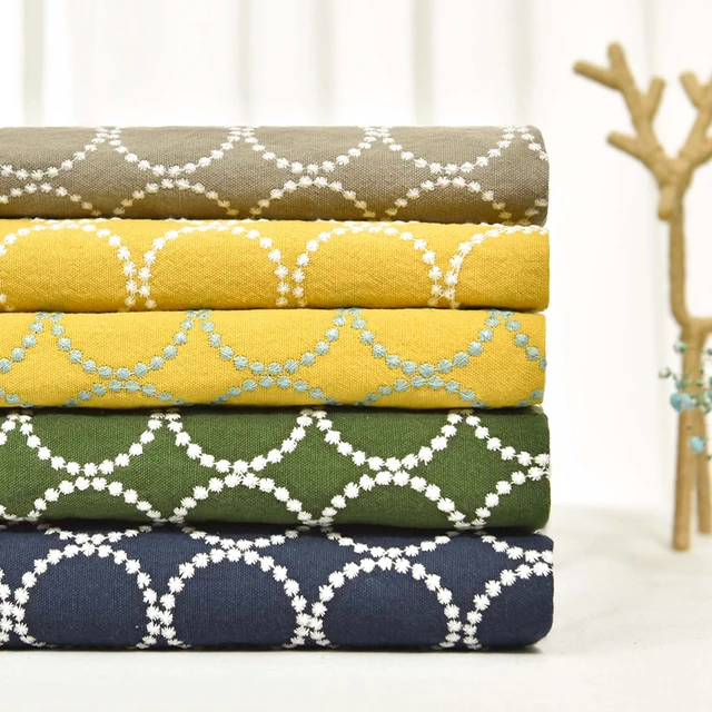刺繍生地 手っ取り早かっ サークル柄 コットン リネン タンバリン柄  