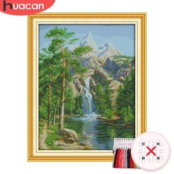 

HUACAN Cross Stitch Waterfall Embroidery Scenery Set DIY Needlework Cotton Thread Painting Kits Home Decoration 14CT