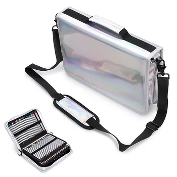 

160 Holes Laser Sketch Painting Pen Case Large Capacity PVC Pencil Case with Shoulder Strap Stationery Bag Pouch for Art Student