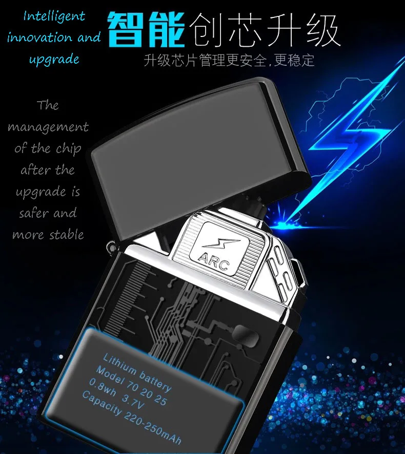 USB зарядка Зажигалка Новая модная цветная двойная дуговая Электронная зажигалка
