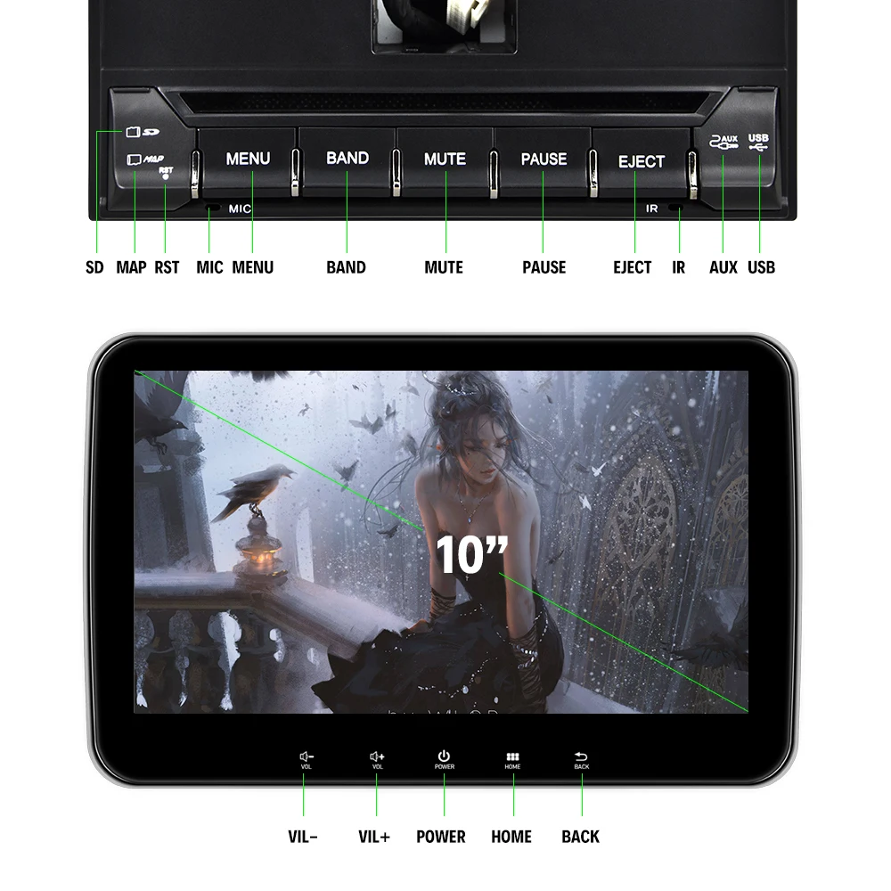 Автомагнитола Podofo 2DIN Android 9 0 GPS Wi Fi 10 дюймов 2 + 32 ГБ|Мультимедиаплеер для авто| |