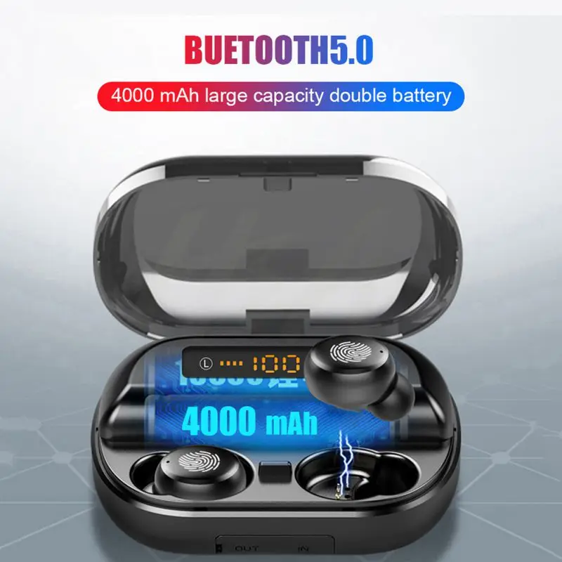 H& A TWS 5,0 Bluetooth 9D стерео наушники, беспроводные наушники IPX7, водонепроницаемые наушники, спортивные наушники с внешним аккумулятором 4000 мАч