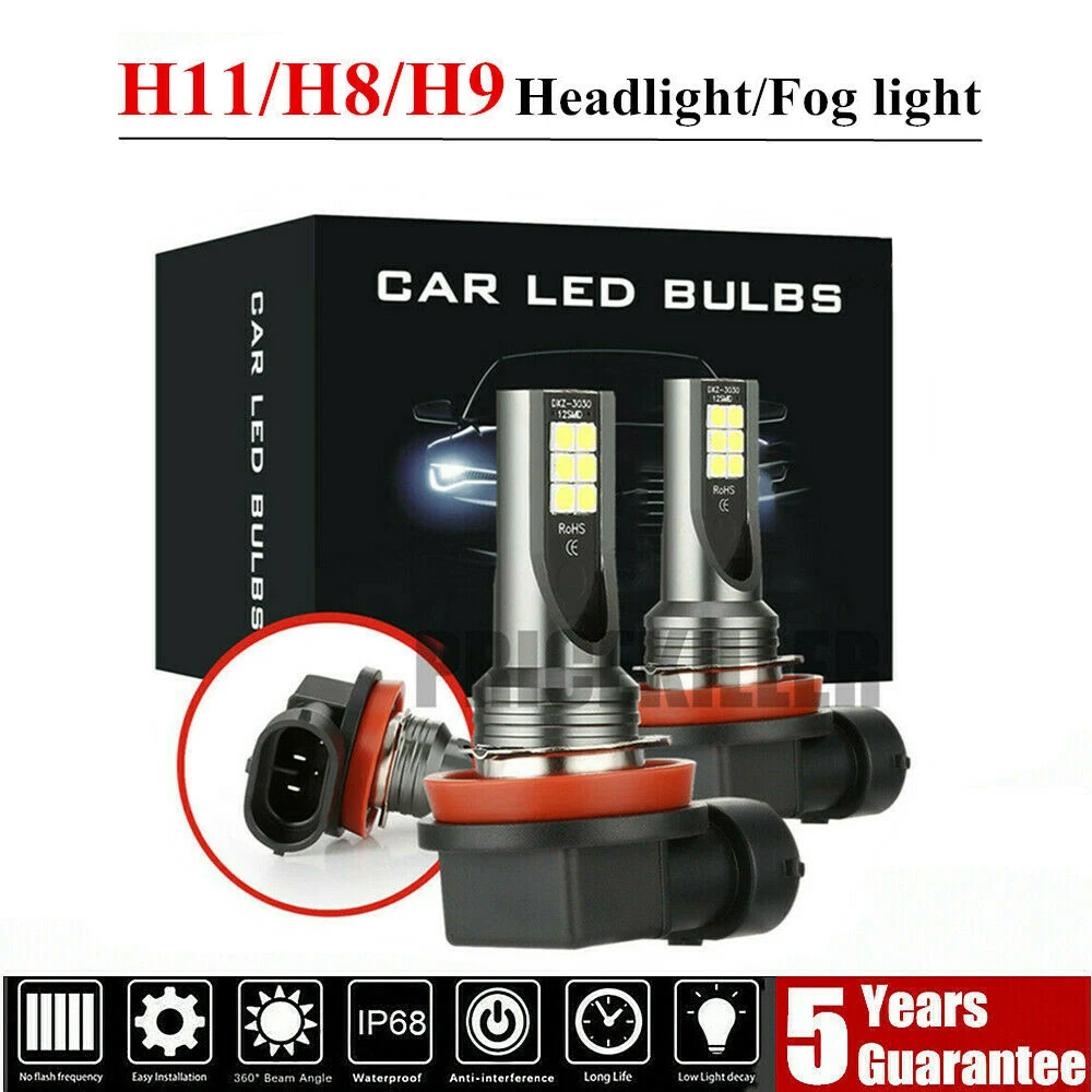 

H8/H9/H11-3030-12SMD Car Daytime Running Light Car Fog Light 6000K-6500K xenon white LED Lamp For 12V-24V Car