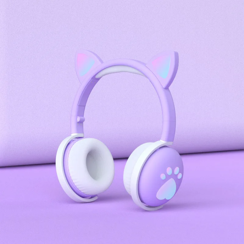 Bluetooth 5 0 Headphones LED Cat Ear Foldable Headset HiFi Stereo bass With Mic 3 5mm plug For Girls Kids Headphone