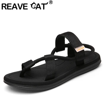 

REAVE CAT 2020 Female Man Summer Neutral Sandal Slippers Sandwich Toe Flat Hook loop Big size 36-45 Outdoor Casual Couples A3023