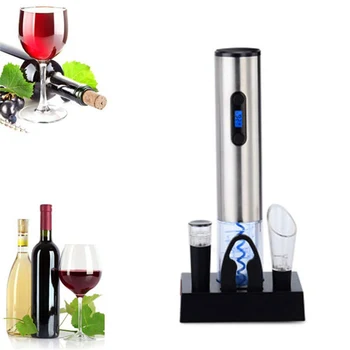 

ABUI-Electric Corkscrew Electric Stainless Steel Wine Bottle Opener With Charging Stand Lcd Battery Indicator, Silver (Eu Plug)