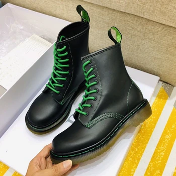 

Genuine leather boots women shoes thick sole lace up autumn winter short ankle boots for women motorcycle Combat boots Shoes 40