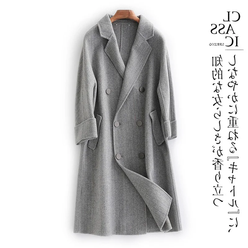 

Wool Coat Female Long Jacket Autumn Double-faced Overcoat Women Herringbone Jackets Coats Abrigos Mujer Elegante M231