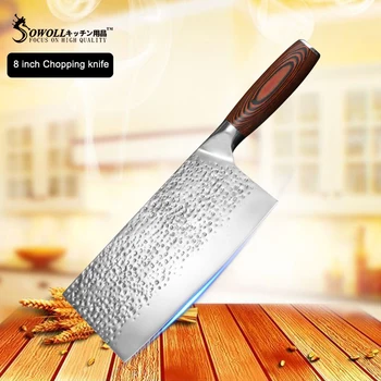 

Kitchen Knives 7CR17 Wooden Handle Forged Chopping Knife Hammer Pattern Bones Cut Cleaver Cooking Tool Best Gift Chef Knife