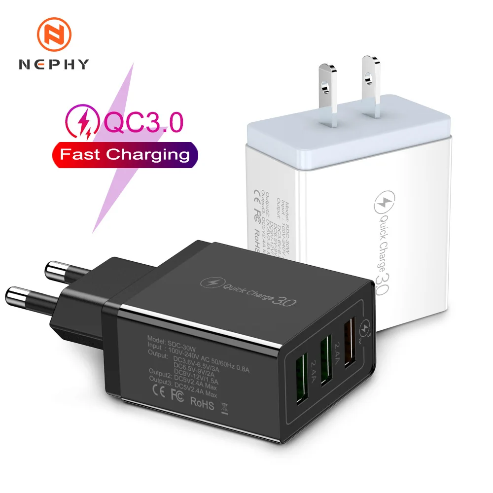 Универсальное настенное зарядное устройство USB 3 0 30 Вт для iPhone 7 8 X XS MAX Galaxy S9 S10 Plus