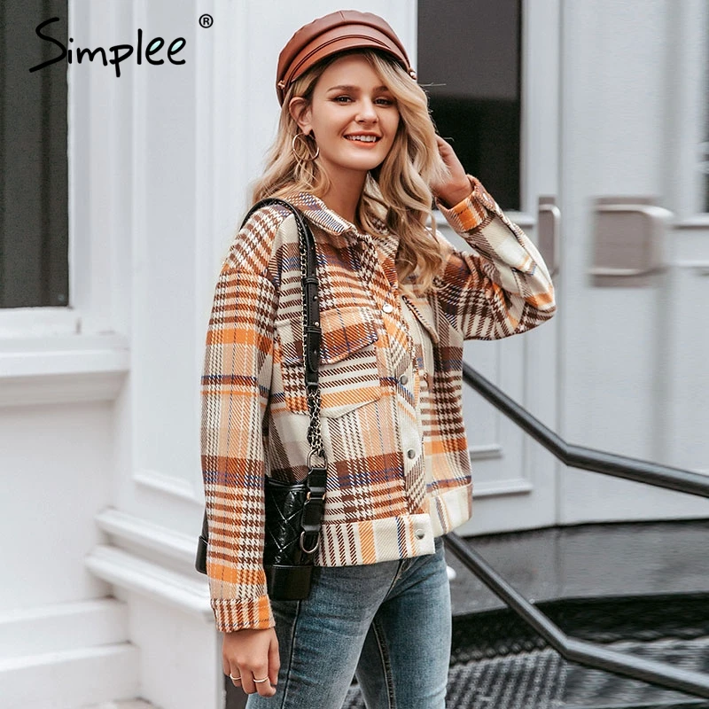 Best Simplee Single breasted women plaid jacket coat Long sleeve casual autumn outwear female coat Stree