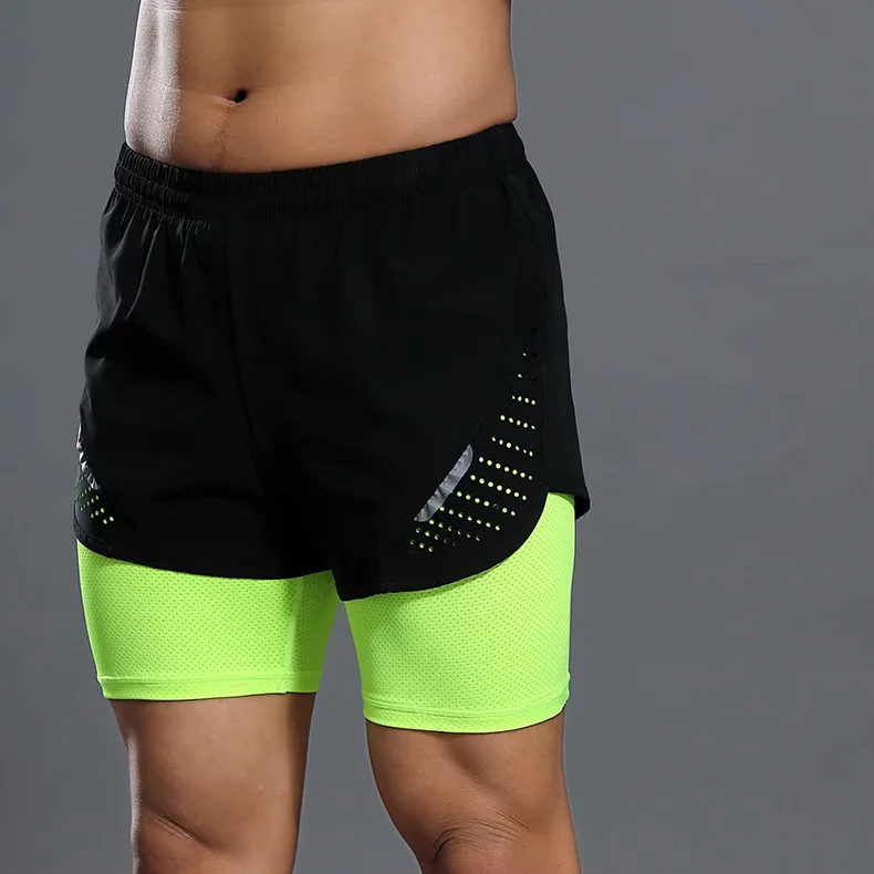 

2019 Summer MEN'S Sports Pants shuang ceng dai Lining Fitness Training Shorts Profession Track And Field Running Game Pants