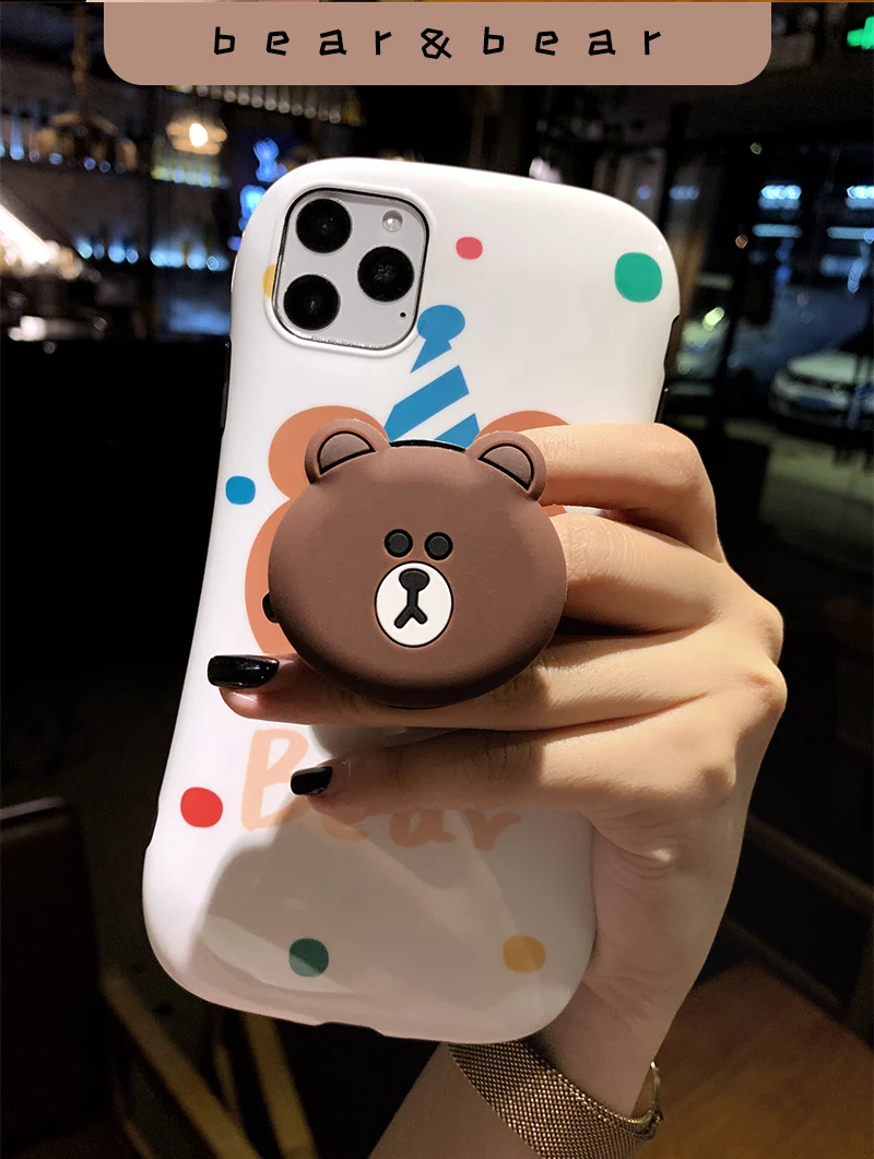 Фиолетовый Мягкий чехол для iphone 11 pro с мультяшным медведем кроликом маргариткой, милый чехол с монстрами из зоопарка+ подставка для iphone XS max XR X 6 7 8 plus - Цвет: Фиолетовый