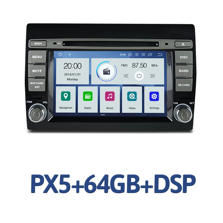 PX5 64GB with DSP " PX6 2 din Android 9,0 автомобильный dvd-плеер 6 ядер 64 Гб rom 4 Гб ram DSP навигация Авторадио wifi для Fiat BRAVO 2007-2009 2011 2012 - Цвет: PX5 64GB with DSP