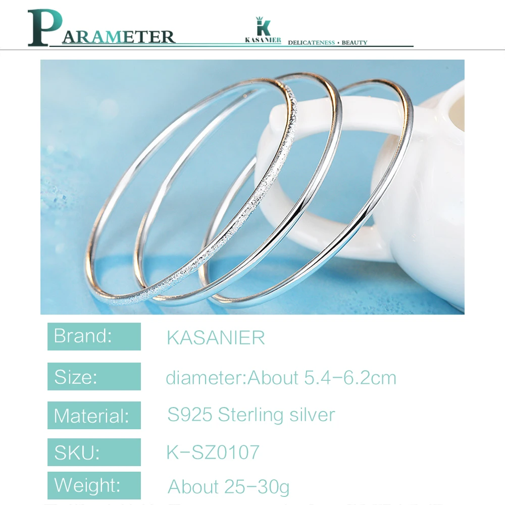 KASANIER Рождественская Распродажа 925 пробы Серебряное тройное кольцо браслет и браслет для женщин Роскошные ювелирные изделия 54-62 см Диаметр