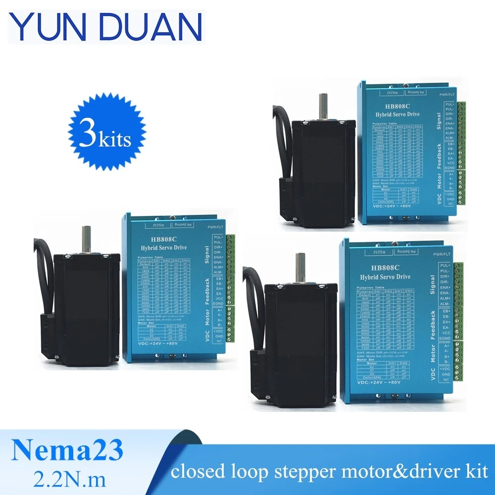 

3 axis Nema 23 stepper motor CNC kit D=8mm,2.2N.m closed loop stepper motor with driver kit hybrid motor kit for laser printer
