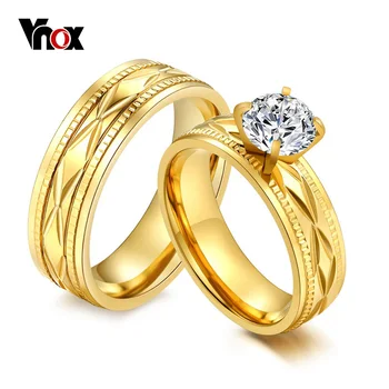 

Vnox 2pcs Engagement Wedding Rings Big CZ Stone Gold Women Men Promise Jewelry