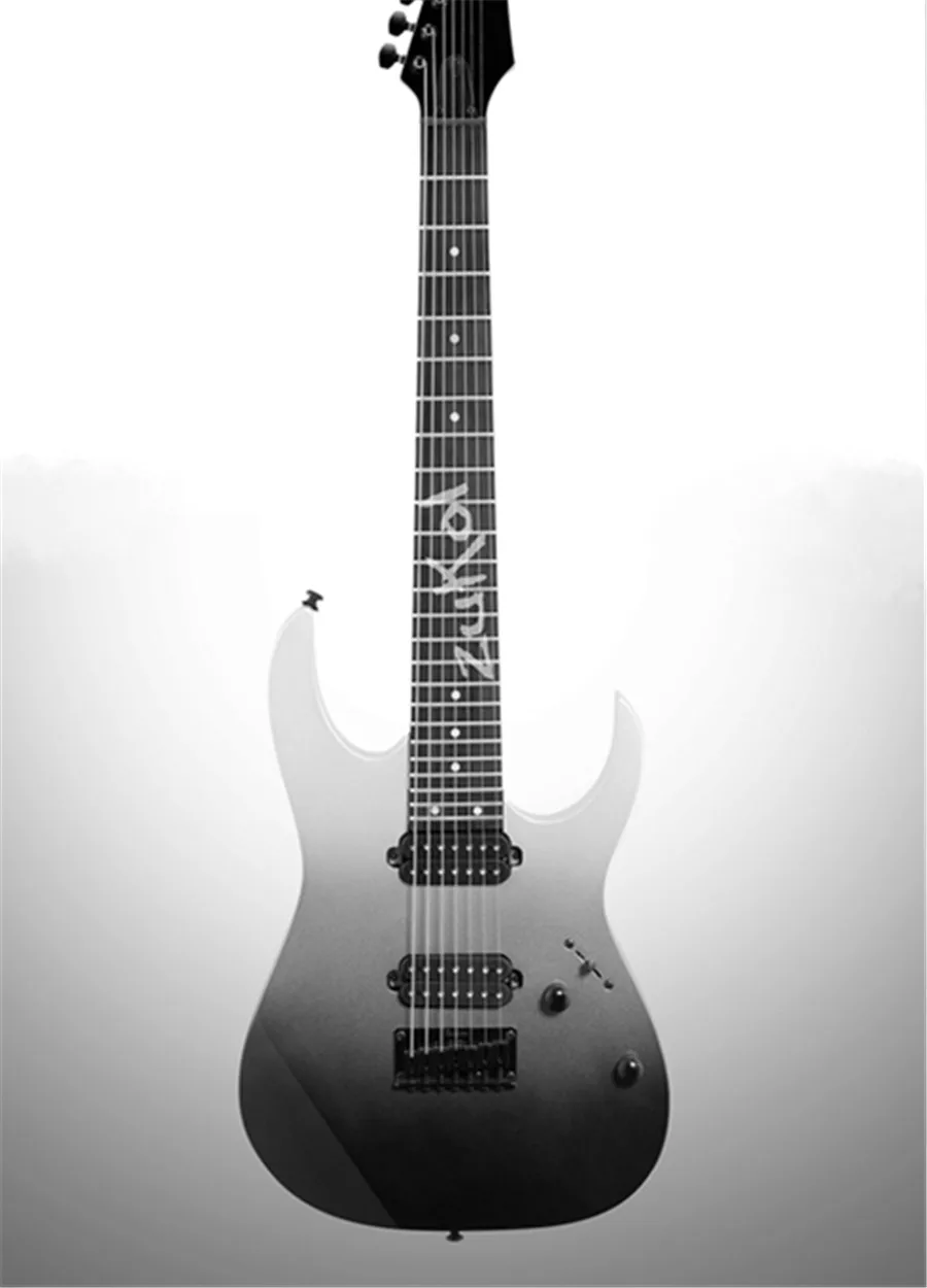 

7-string electric guitar, white body gradient black, color selection, free delivery, can be customized guitar