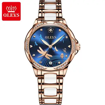 

OLEVS Watch Women Mechanical Ceramics Rhinestone Date Watches Luxury Bracelet Waterproof Wristwatch Elegant Automatic Clock