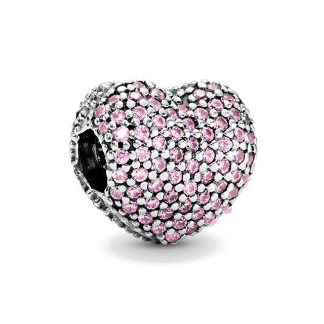 Real 925 Sterling Silver Pink Enamel juice heart sunset clip Charms Beads Fit 3mm Bracelet For Women Pendant Jewelry Making