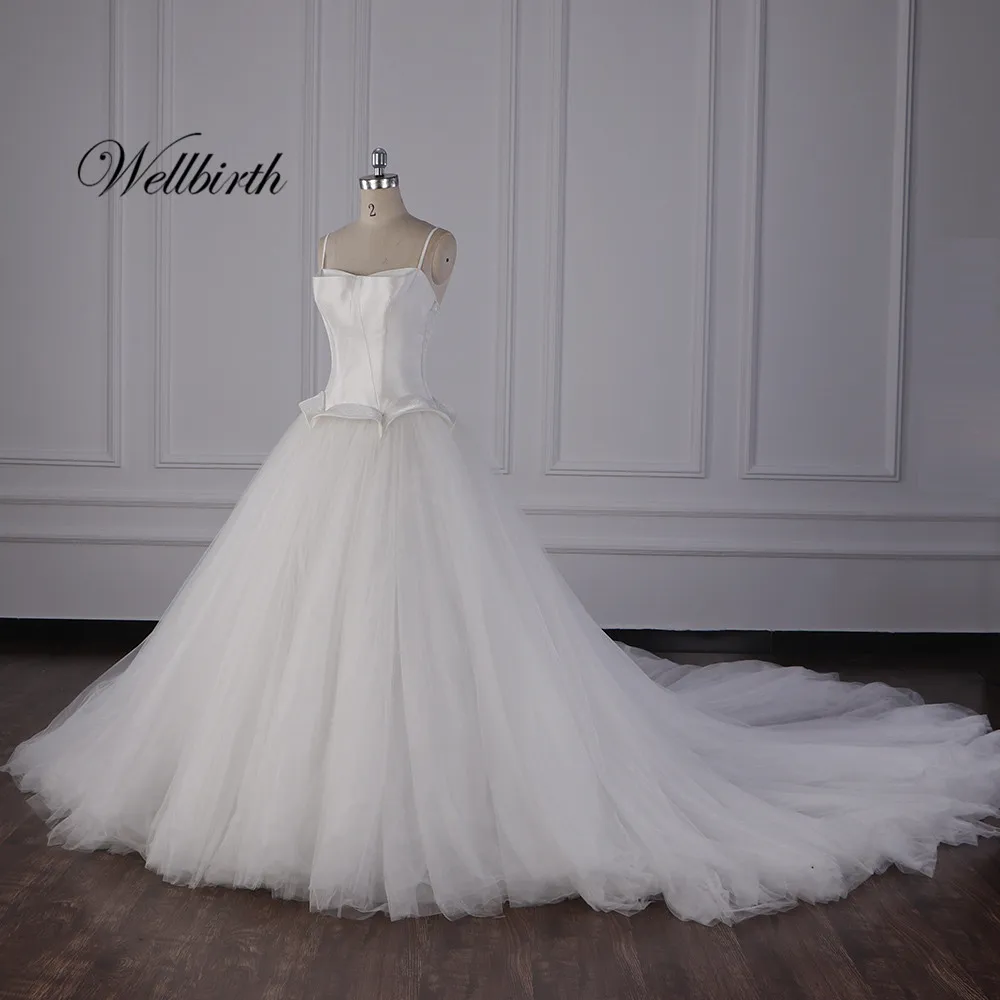 Реальное изображение Wellbirth Vestido de novia Возлюбленное-декольте бальное платье свадебное платье Спагетти ремень свадебное платье js004