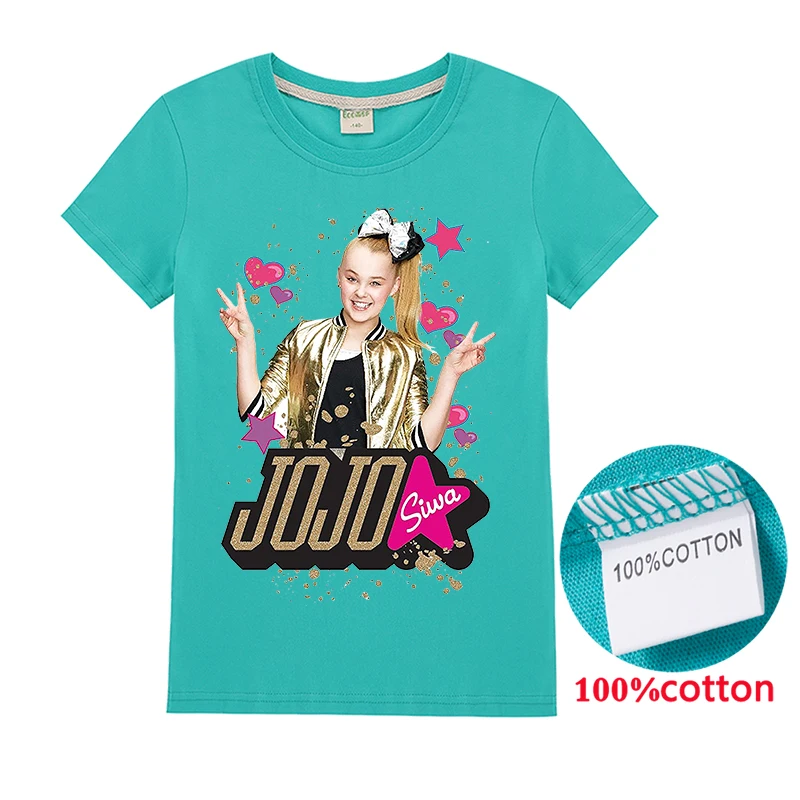 Новинка года; футболка Jojo Siwa детская одежда хлопковая футболка с короткими рукавами для девочек топы; футболки; Повседневные детские толстовки с капюшоном; брюки; Рождество - Цвет: T1246