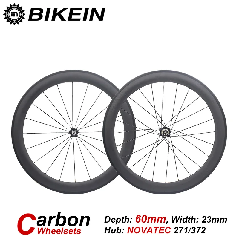 

BIKEIN Road Bike Clincher Tubular Bike WheelSets Cycling Bicycle 3k Carbon Wheels 60mm Depth 700C Ultralight Racing Parts 1540g