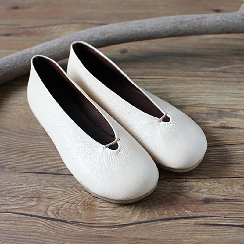 

WOMEN'S Shoes 2018 Summer Literature And Art of Lazy Natural Leather WOMEN'S Shoes Handmade Retro White Shoes