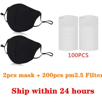 

2 Mask + 100pcs PM2.5 Filter Paper Anti Haze Adult Mouth Mask Anti Dust Mask Activated Carbon Filter Paper Health Care