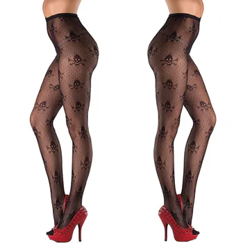 

Spring Summer Thin Womens Pantyhose Sexy Skull Tattoo Fishnet Tights leopard Hollow Out Stockings Hose Lace Sexy Lingerie Plus
