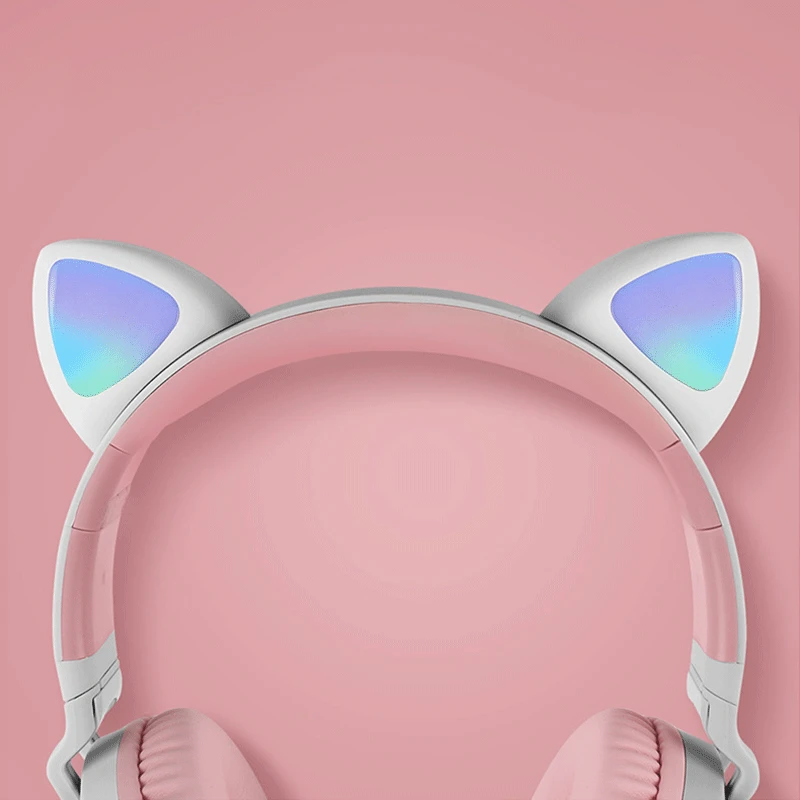 

Pinkalicious Cat Bluetooth Headphone 5.0 Bluetooth headset Wireless headphone LED Flash Support FM TF Card For iPhone Xiaomi