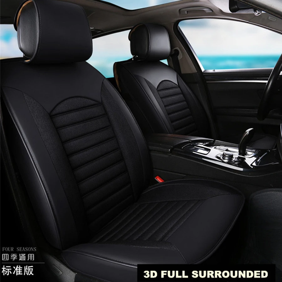 

PU leather+ Breathable Linen Flax Fabric car cushion seat covers 6D car-styling Full Surrounded Front+Rear Cushion 5-Seats