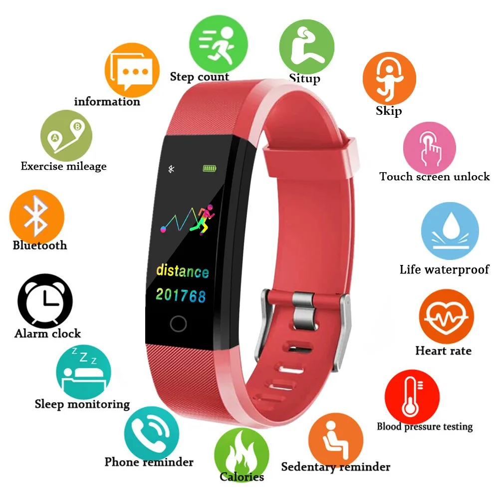

Smart Watch Health Monitor Heart Rate/Blood Pressure/Pedometer Bluetooth Waterproof Sports Bracelet Women Watch with Black Band
