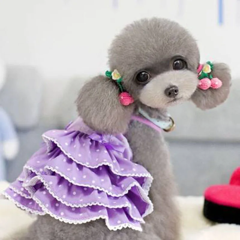 Милое Платье для питомцев, кошек, щенков, летняя одежда, vestidos, свадебные платья для собак, Кружевной Костюм принцессы, Roupa, розовые товары для питомцев, DD6GY - Цвет: Purple