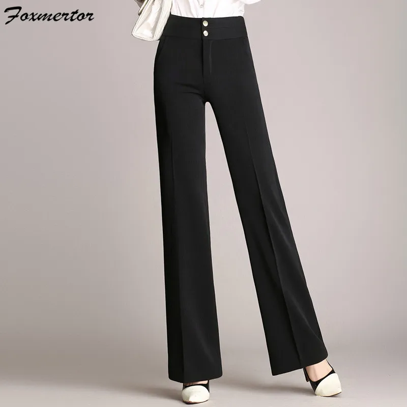 Новые женские широкие брюки с высокой талией, свободные длинные брюки, элегантные женские винтажные офисные брюки, повседневные штаны, Pantalon Femme