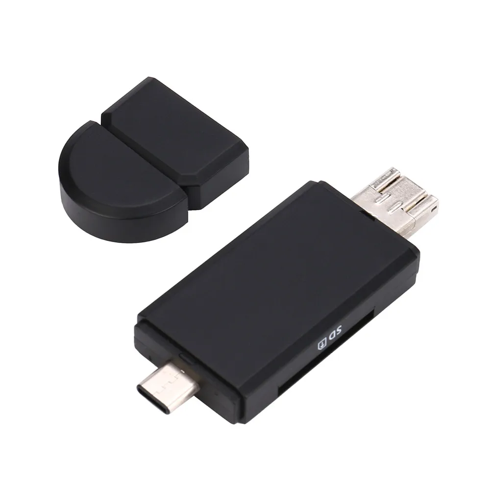 2 в 1 USB3.1 type C OTG SD/Micro SD кард-ридер с USB 2,0 и Micro USB разъем 480 Мбит/с скорость передачи данных кард-ридер - Цвет: Черный