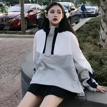 

Hoodies Women Chic Simple Patchwork Lovely Soft Warm 2020 Fashion Korean Style Daily Long-sleeve Students Girls Womens Ladies