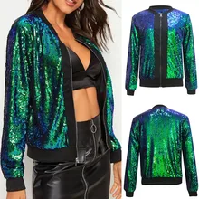 Женская куртка повседневный зеленый кардиган с пайетками Открытый жакет на молнии открытый передний слой