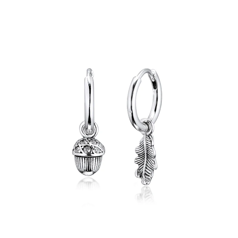 

Серьги-кольца женские из серебра 925 пробы, с желудем и листьями