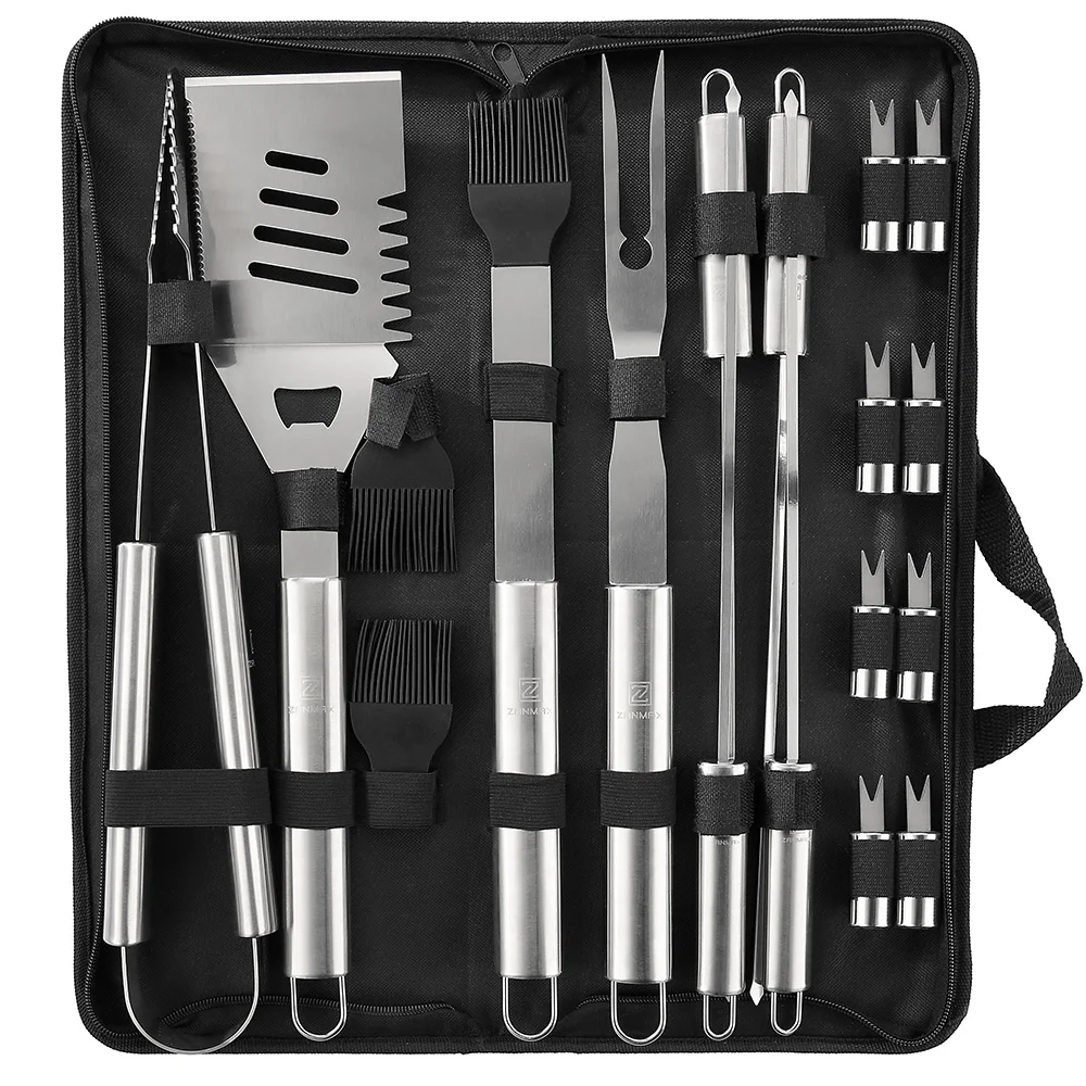 

Stainless Steel BBQ Set Barbecue Grilling Tools Set BBQ Utensil Accessories Camping Outdoor Cooking Tools Kit With Carry Bag Box