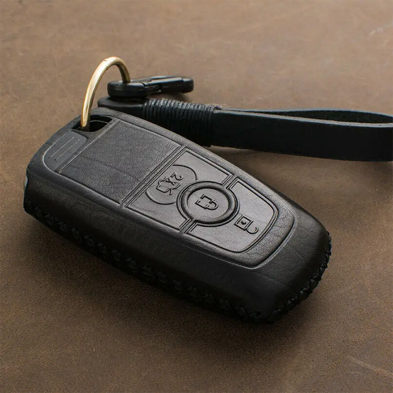 3 Button - Black Натуральная кожа ключа автомобиля чехол с откидной крышкой в виде ракушки для Ford Fusion Mustang Explorer F-150 F-250 F-350 дистанционный ключ чехол - Название цвета: 3 Button - Black