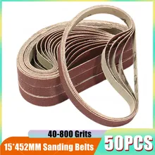 Bandes abrasives pour ponceuse, outil de ponçage, polissage du bois et du métal doux, 15x452MM, 40 à 800 grains, 50 pièces