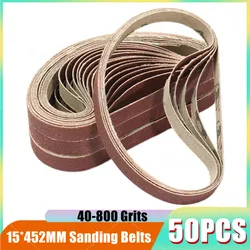 Bandes abrasives pour ponceuse, outil de ponçage, polissage du bois et du métal doux, 15x452MM, 40 à 800 grains, 50 pièces 
