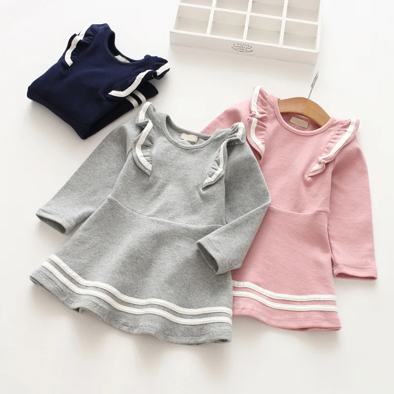 

2019 Navy Dress Lotus Leaf Decoration Girl Dress 2-7 Year Old Girl Beautiful Costume Girls Winter Dress Princess Dress