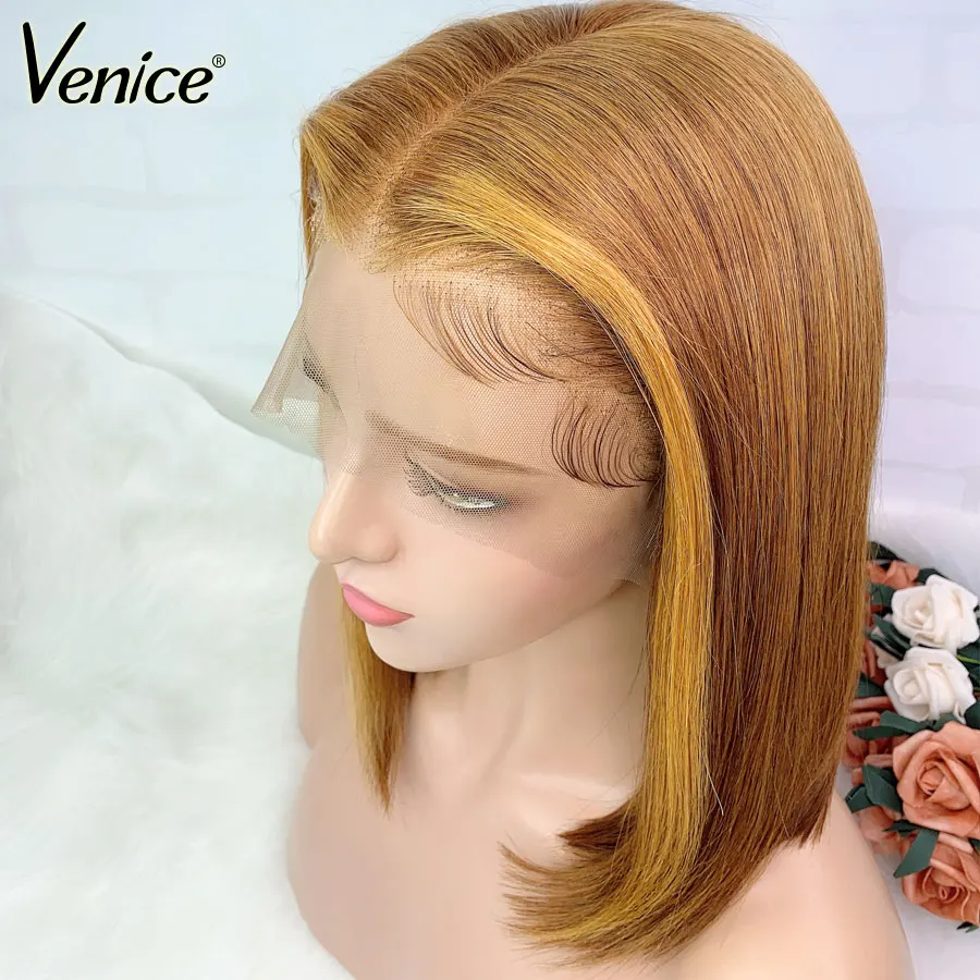 Венецианские кружевные передние человеческие волосы парики с детскими волосами Омбре кружевные короткие парики для черных женщин высокое