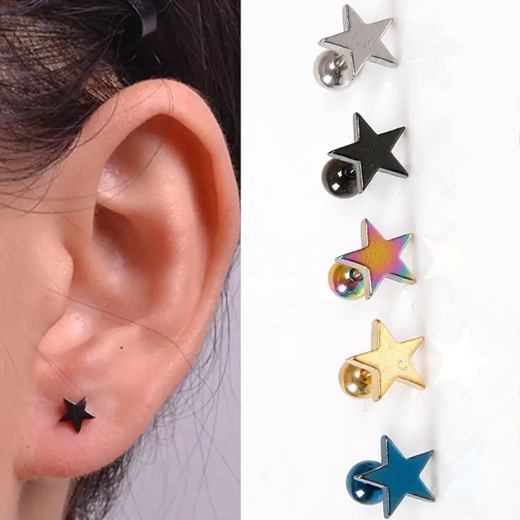 1 Piece !!! Punk Jewelery Accessories Unisex Exaggerated Personality Star Pentagram Titanium Steel Earring