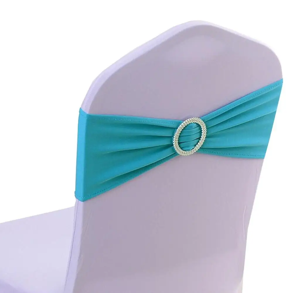 blue Нет. 15 цветов 100pcs 15 × 35 см чехол для стула из спандекса эластичная полоска с круглыми пояса с пряжками и бантом для свадьбы или торжественного случая, украшения - Цвет: blue